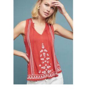 Anthropologie Chelsey Embroidered Viscose Tank